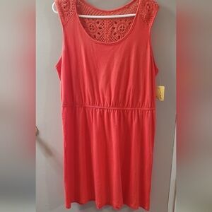 Kim Rogers Coral Sleeveless Crochet Back Swim Cover Or Summer Dress. Sz L NWT